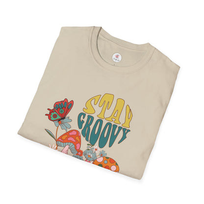 Stay Groovy Floral T-Shirt — 70s Retro Mushroom & Flower Graphic Tee