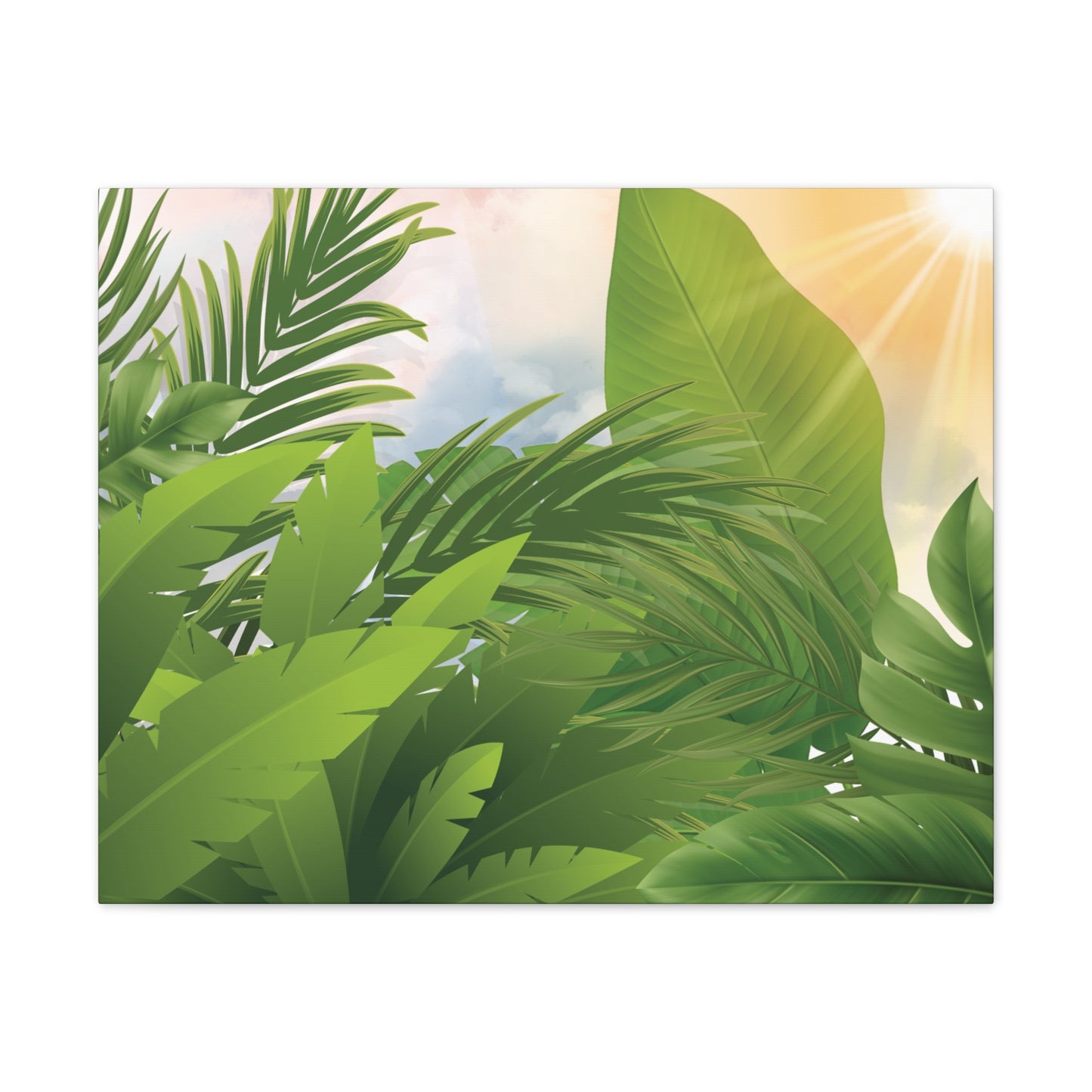 Tropical Leaves Canvas Wall Art – Green Jungle Sunlight Stretched Canvas