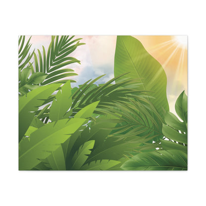 Tropical Leaves Canvas Wall Art – Green Jungle Sunlight Stretched Canvas