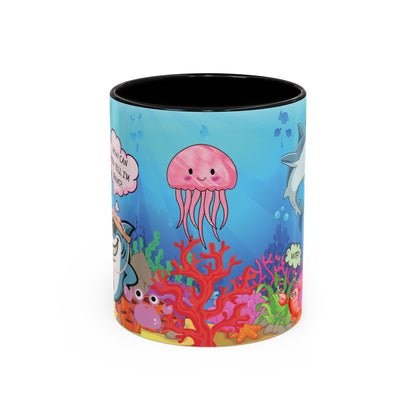 Ceramic Coffee Mug — Funny Tropical Sharks "How Can You Tell I’m Trans?"