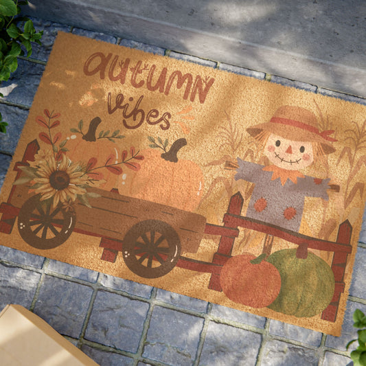 Autumn Vibes - Friendly Scarecrow & Pumpkins Doormat