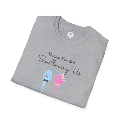 Mother’s Day Twins T-Shirt — “Thanks For Not Swallowing Us” Cute Sperm Cartoon Tee