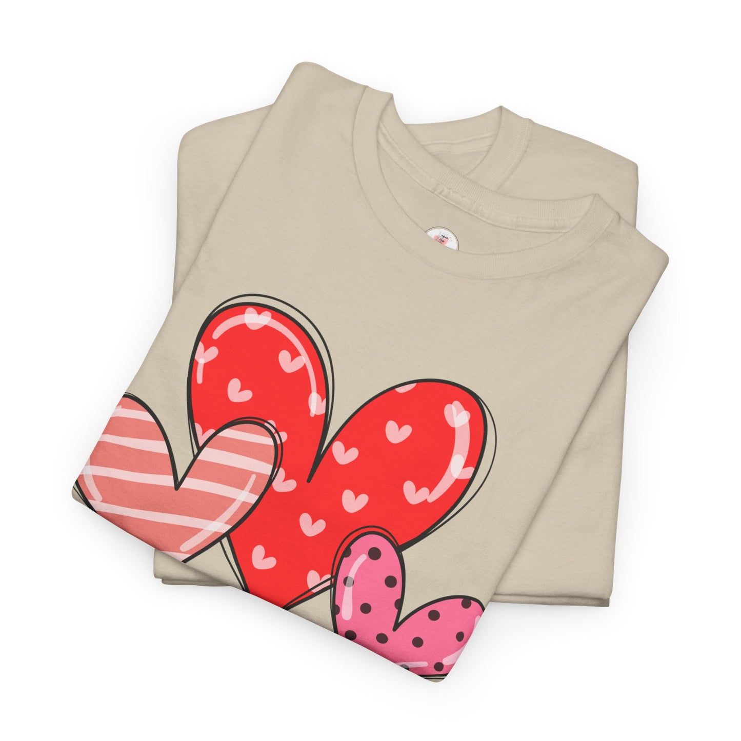 Valentine Heart Trio T-Shirt — Cute Pink & Red Hearts Tee
