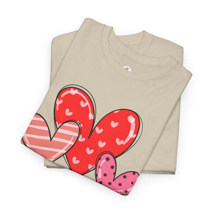 Valentine Heart Trio T-Shirt — Cute Pink & Red Hearts Tee