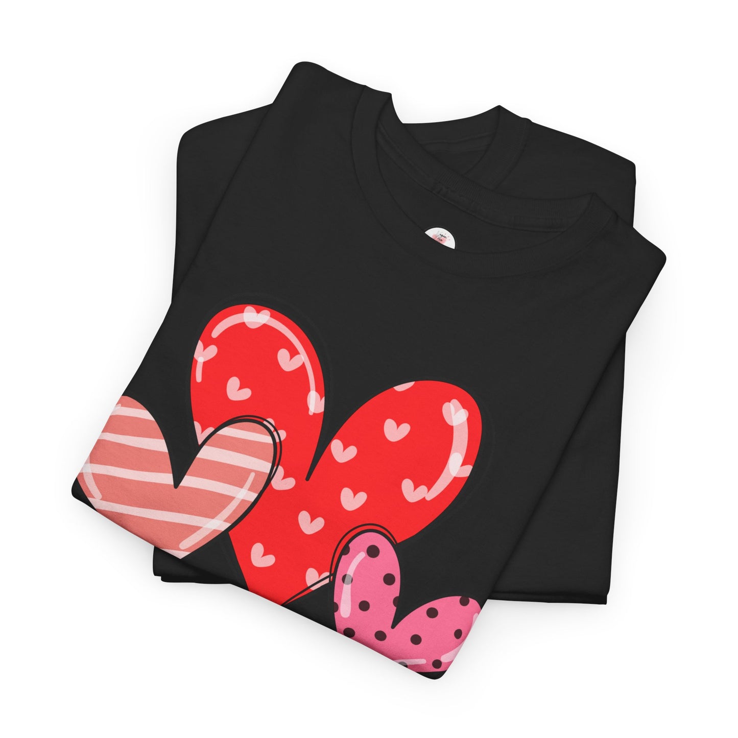 Valentine Heart Trio T-Shirt — Cute Pink & Red Hearts Tee