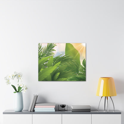 Tropical Leaves Canvas Wall Art – Green Jungle Sunlight Stretched Canvas