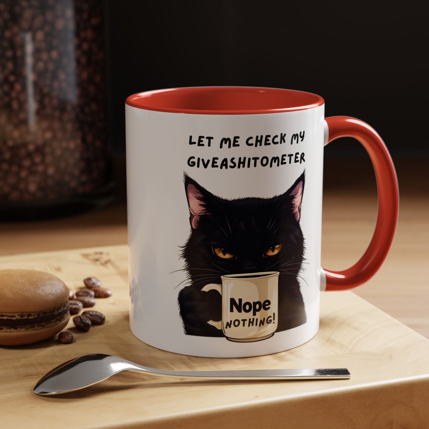 Coffee Mug - Black Cat "Let Me Check My Giveashitometer" Nope Nothing!  Funny 11/15 oz Mug