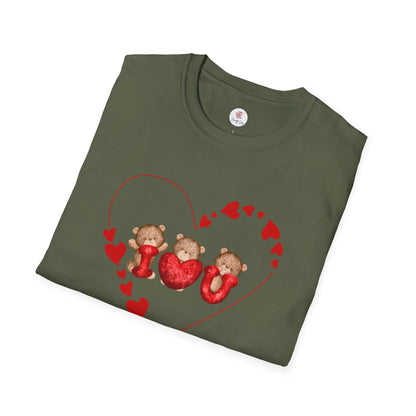 Valentine Teddy Trio Heart T-Shirt – I Love You Cute Bears Valentine Tee