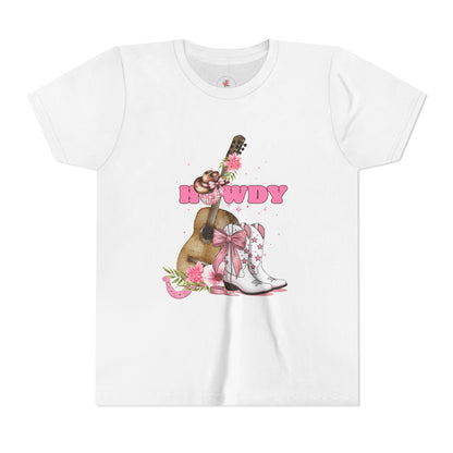 Howdy Pink Cowboy Boots & Guitar Youth Tee — Cute Western T-Shirt