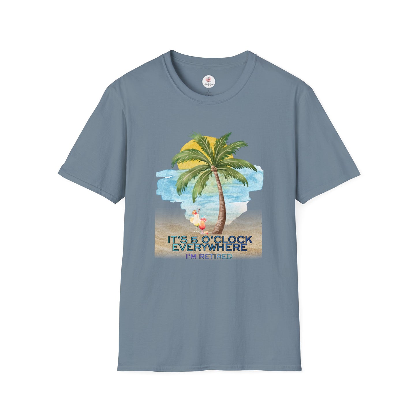 Retirement T-Shirt — "It's 5 O'Clock Everywhere" Tropical Vacation Tee