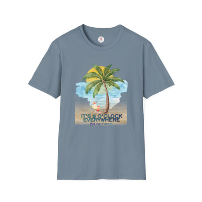 Retirement T-Shirt — "It's 5 O'Clock Everywhere" Tropical Vacation Tee