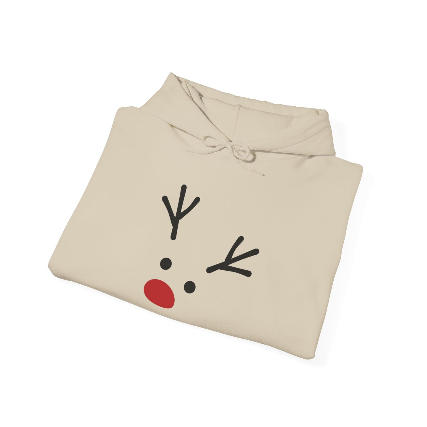 Cute Minimal Reindeer Hoodie — Red Nose Christmas Sweatshirt