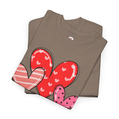 Valentine Heart Trio T-Shirt — Cute Pink & Red Hearts Tee