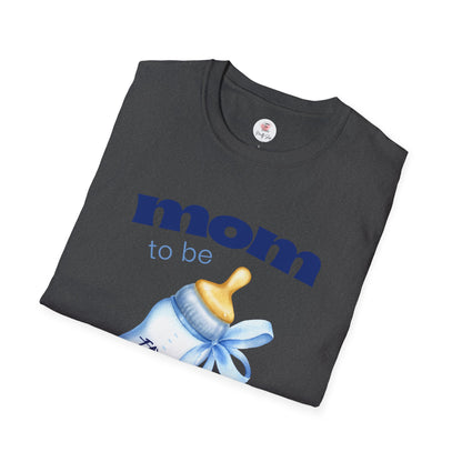 Mom -To-Be Blue Baby Bottle Tee — New Mom Announcement Shirt