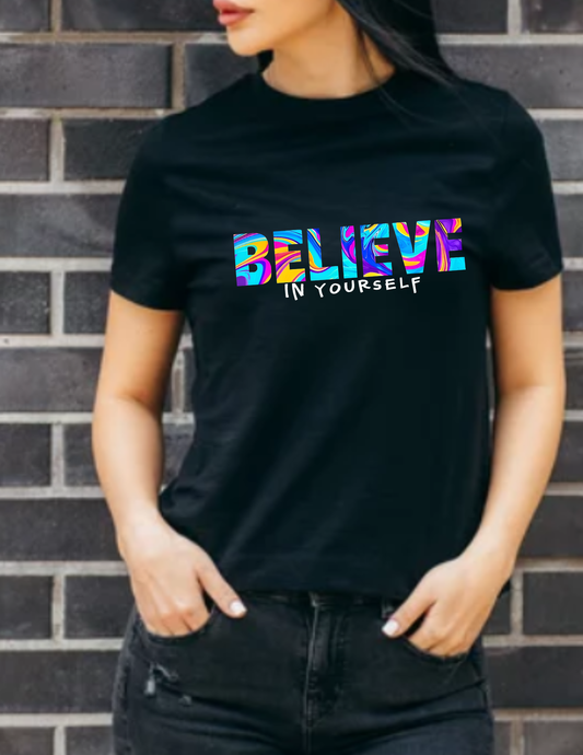 Colorful 'Believe in Yourself' Motivational Shirt