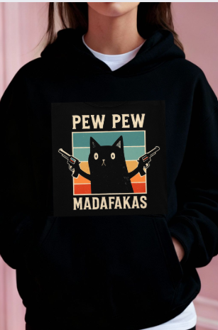 Pew Pew Madafakas Cat Hoodie – Funny Retro Cat Gun Graphic Sweatshirt