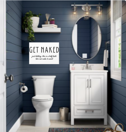 Bathroom Canvas — "GET NAKED — just kidding, this is a half bath, let's not make it weird"