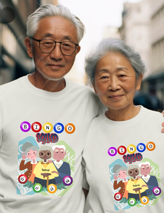 Bingo Squad T-Shirt — Cute Senior Friends Bingo Night Graphic Tee
