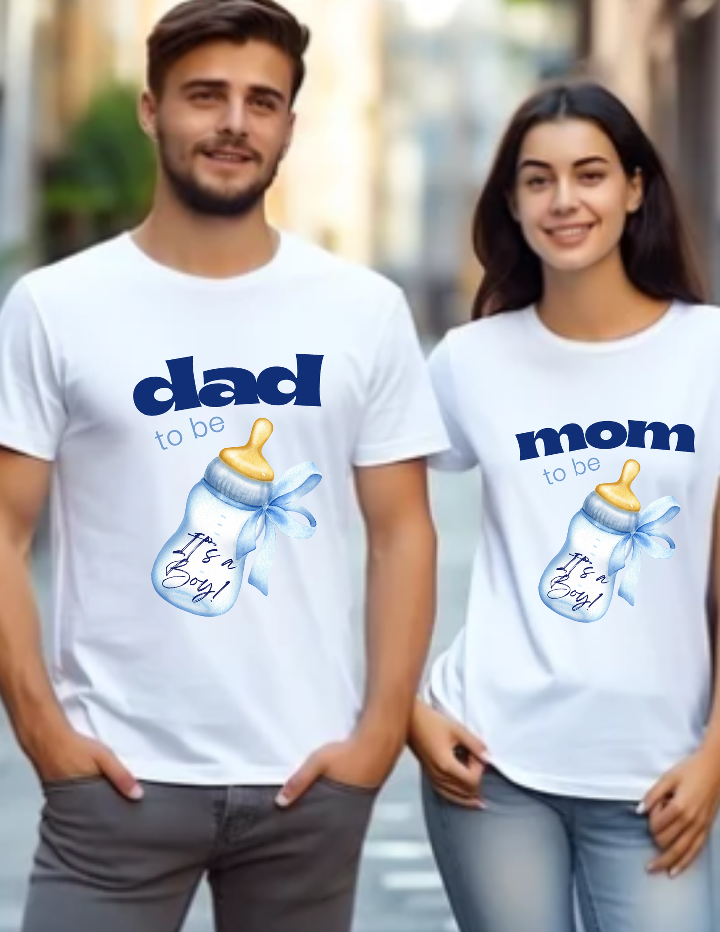 Mom -To-Be Blue Baby Bottle Tee — New Mom Announcement Shirt