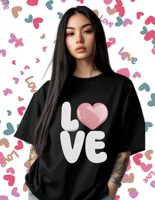 L - Heart - V - E   Graphic T-Shirt — Cute Pink Heart "LOVE" Tee for Valentine’s Day