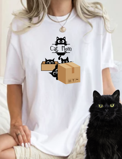 Cat Mom T-Shirt — Cute Black Cats in Boxes Tee