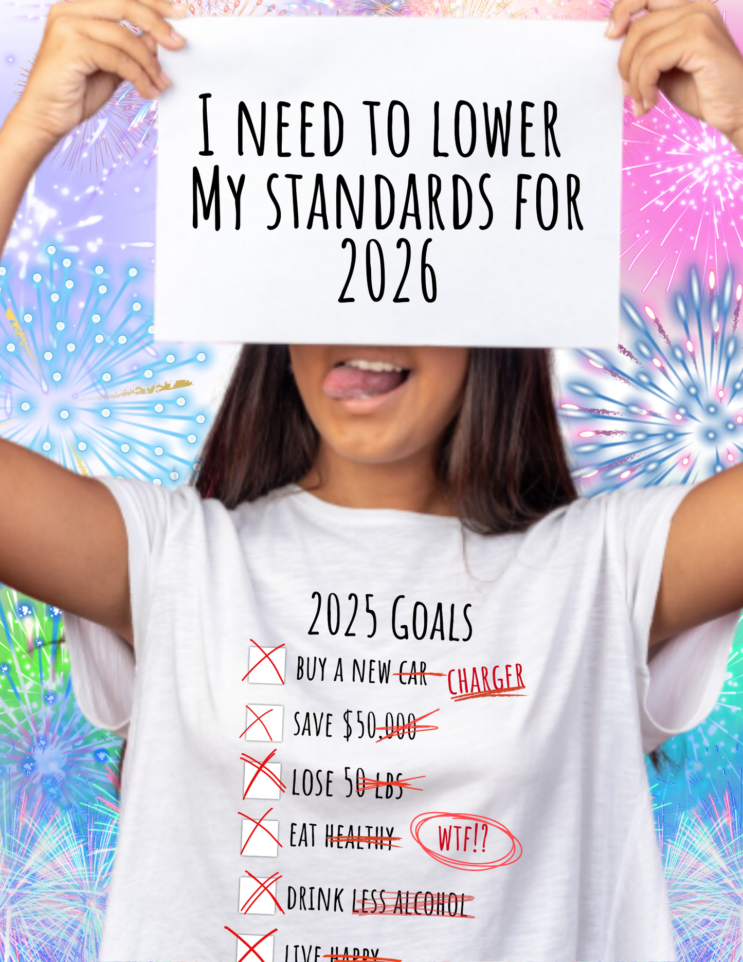 2025 Goals Funny Checklist T-Shirt — Sarcastic New Year Resolution Tee