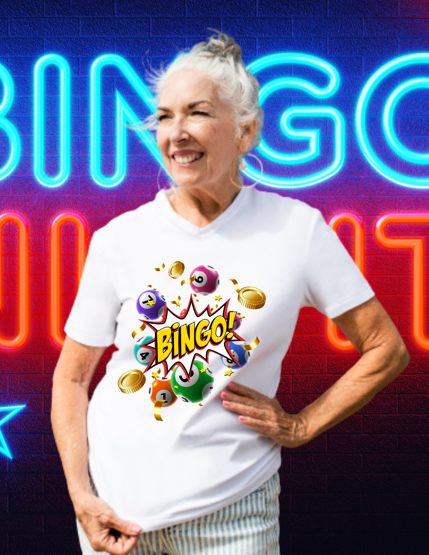 Bingo Balls Graphic T-Shirt — "BINGO!" Colorful Game Night Tee