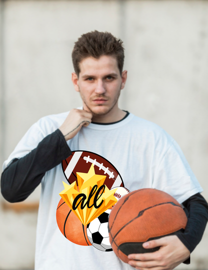 All Sports Graphic T-Shirt — Multi-Sport Soccer Basketball Football Baseball Design