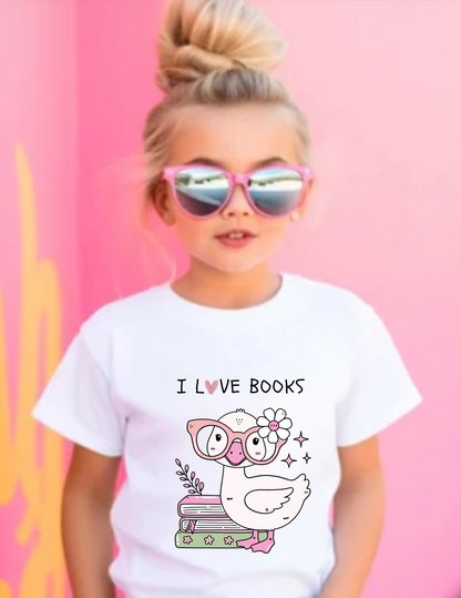 Toddler Tee — Cute Duck "I Love Books" Reading Shirt for Kids