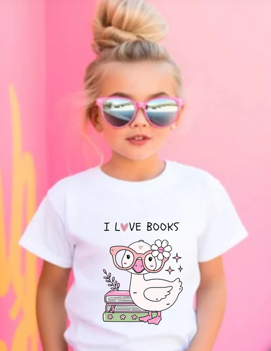 Toddler Tee — Cute Duck "I Love Books" Reading Shirt for Kids
