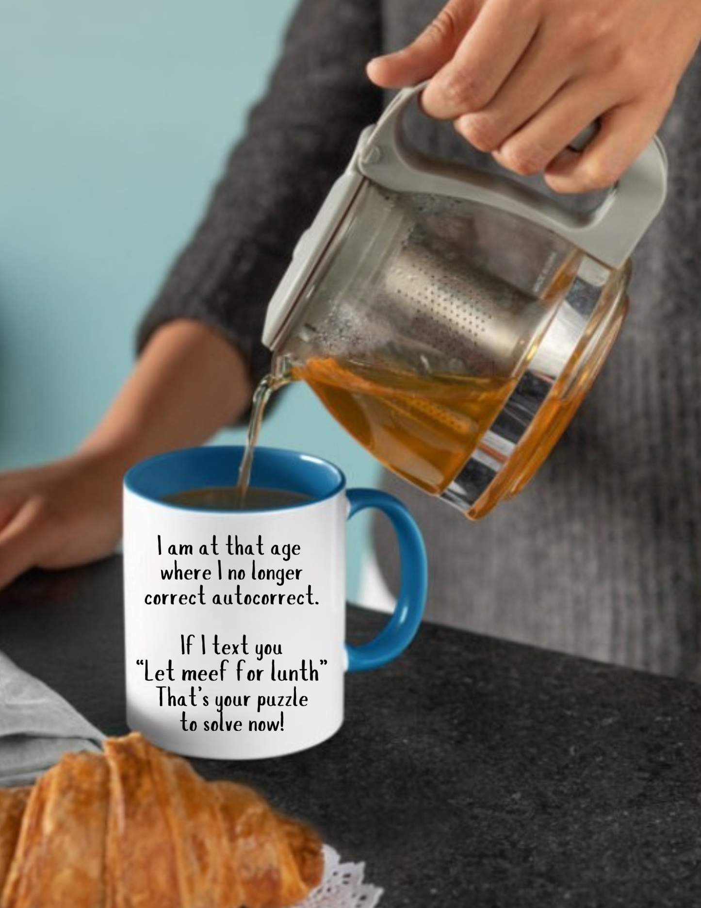 Funny Autocorrect Coffee Mug – “I am at that age where I no longer correct autocorrect” Accent Mug