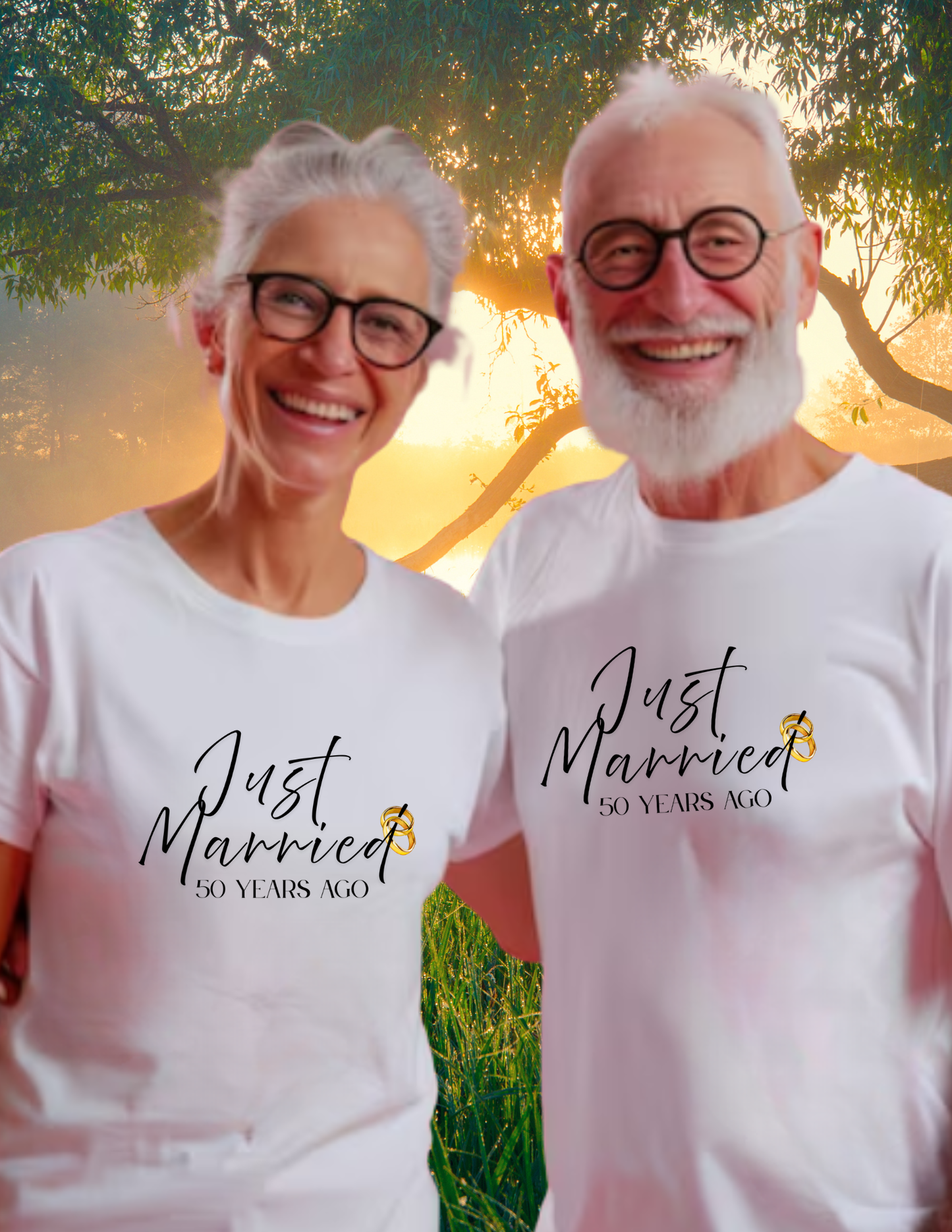 50th Anniversary T-Shirt — ‘Just Married (50 Years Ago)’ Anniversary Celebration Tee  https://www.veganlove.rocks/