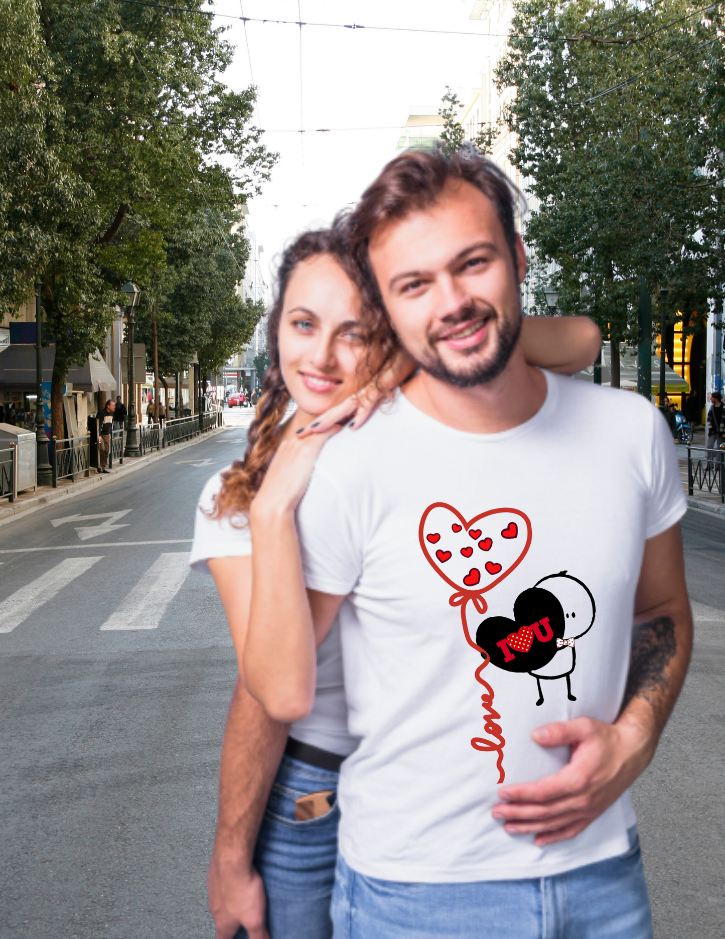 Valentine Heart Balloon T-Shirt — Cute "I Love You" Cartoon Tee