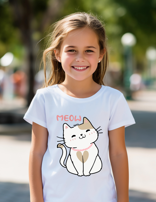 Cute 'Meow' Kitten Youth Tee - Adorable Cat Graphic