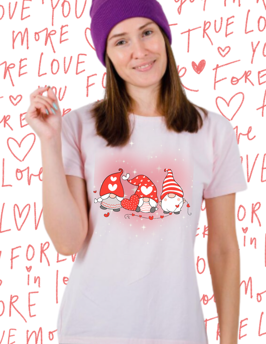 Valentine Gnome Trio T-Shirt — Cute Hearts & Cozy Valentine Gnomes Tee