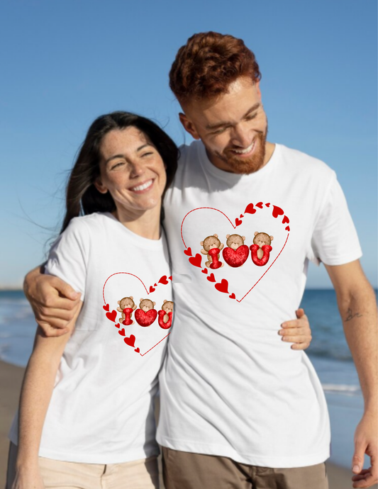 Valentine Teddy Trio Heart T-Shirt – I Love You Cute Bears Valentine Tee