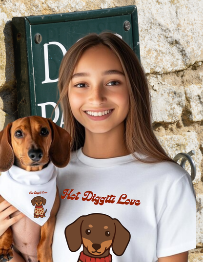 Dachshund Sweater T-Shirt - "Hot Diggiti Love" Cute Wiener Dog Graphic Tee