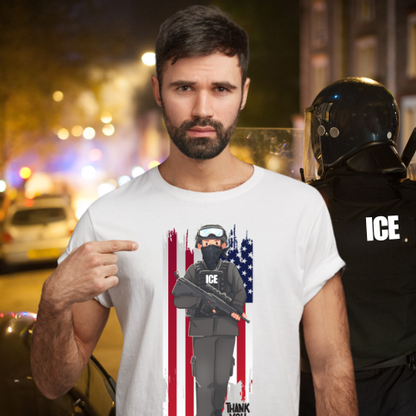 ICE Officer American Flag "Thank You" T-Shirt