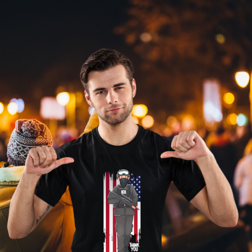 ICE Riot Gear T-Shirt — American Flag Tactical Design