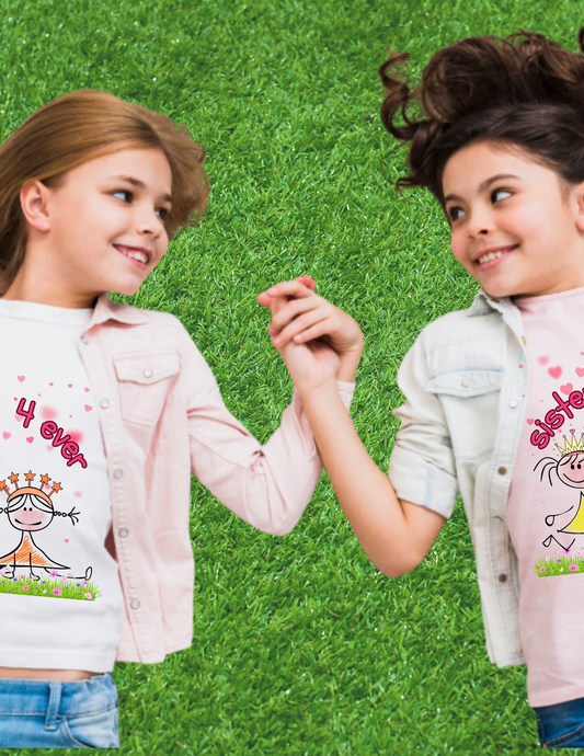 Sisters 4 Ever Youth Tee — Cute Hand-Drawn Sisterhood Kids Shirt
