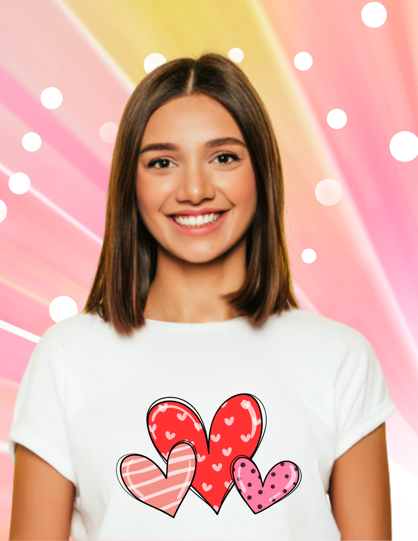 Valentine Heart Trio T-Shirt — Cute Pink & Red Hearts Tee