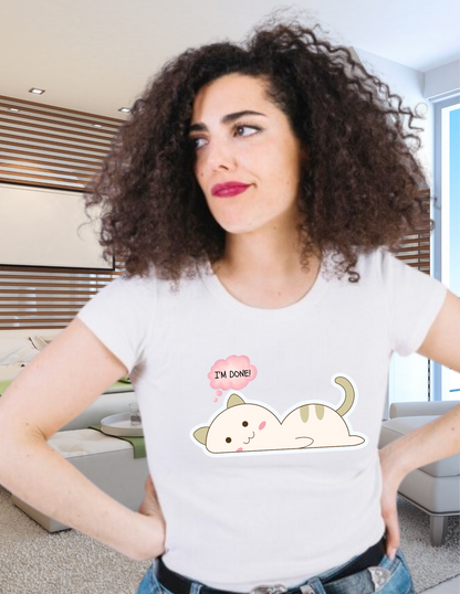 Cute Kawaii Cat T-Shirt – "I'm Done" Lazy Cat Graphic Tee