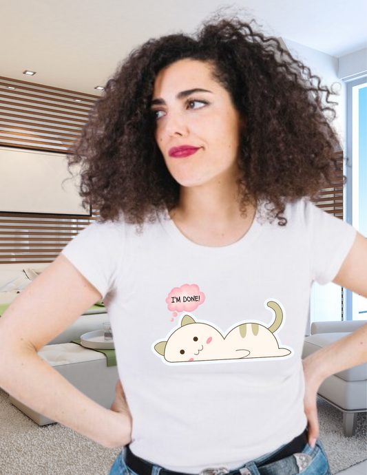 Cute Kawaii Cat T-Shirt – "I'm Done" Lazy Cat Graphic Tee