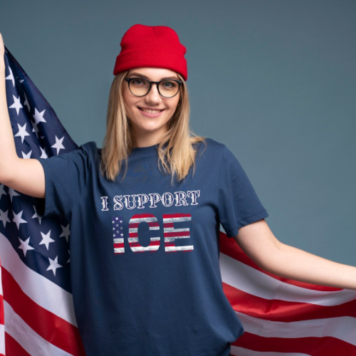 I Support ICE T-Shirt — American Flag Distressed Design