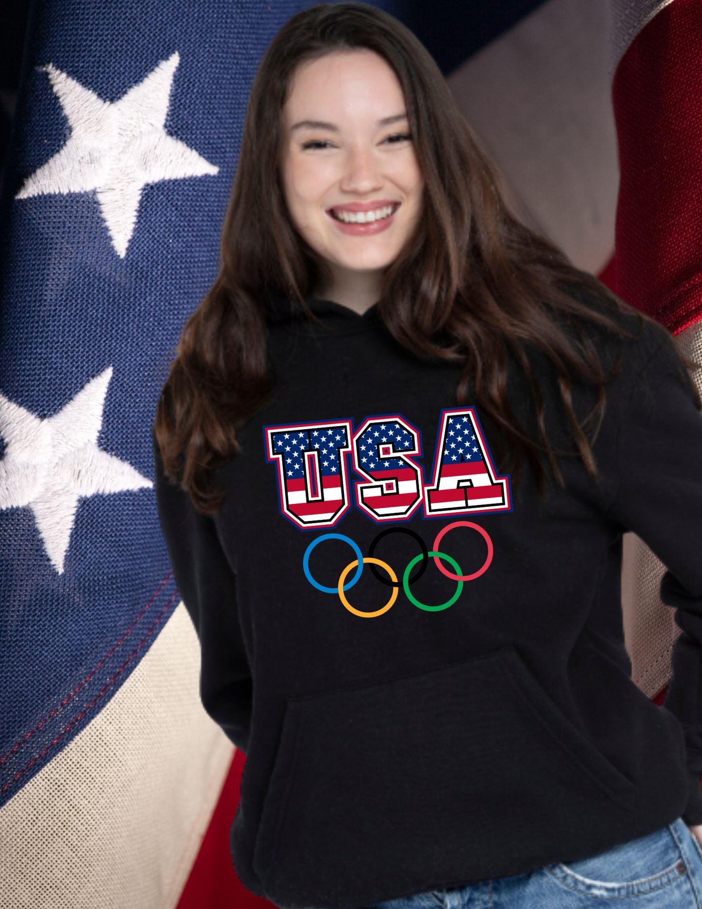 Team USA Olympic Rings Hoodie — American Flag Sports Fan Pullover