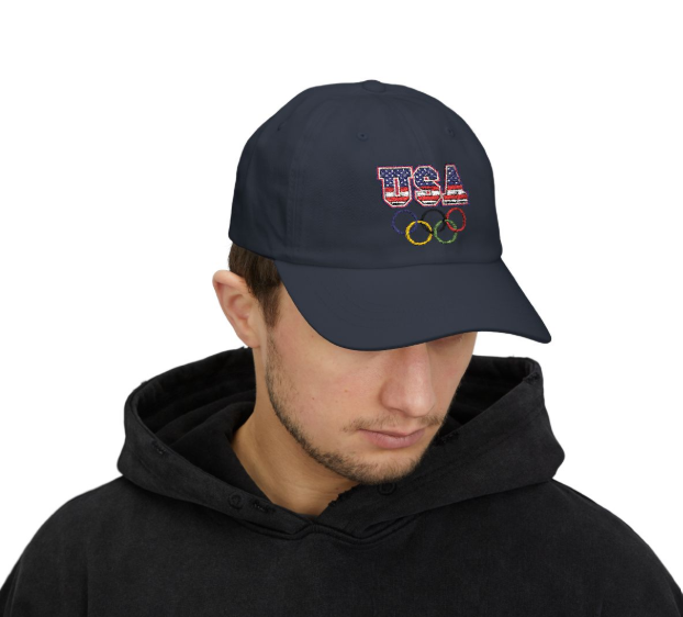 Team USA, and Olympic Rings Embroidered  Dad Cap — Patriotic Sports Baseball Hat