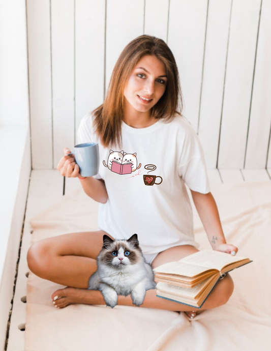 Cute Cats, Books, and Coffee T-Shirt