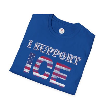 I Support ICE T-Shirt — American Flag Distressed Design