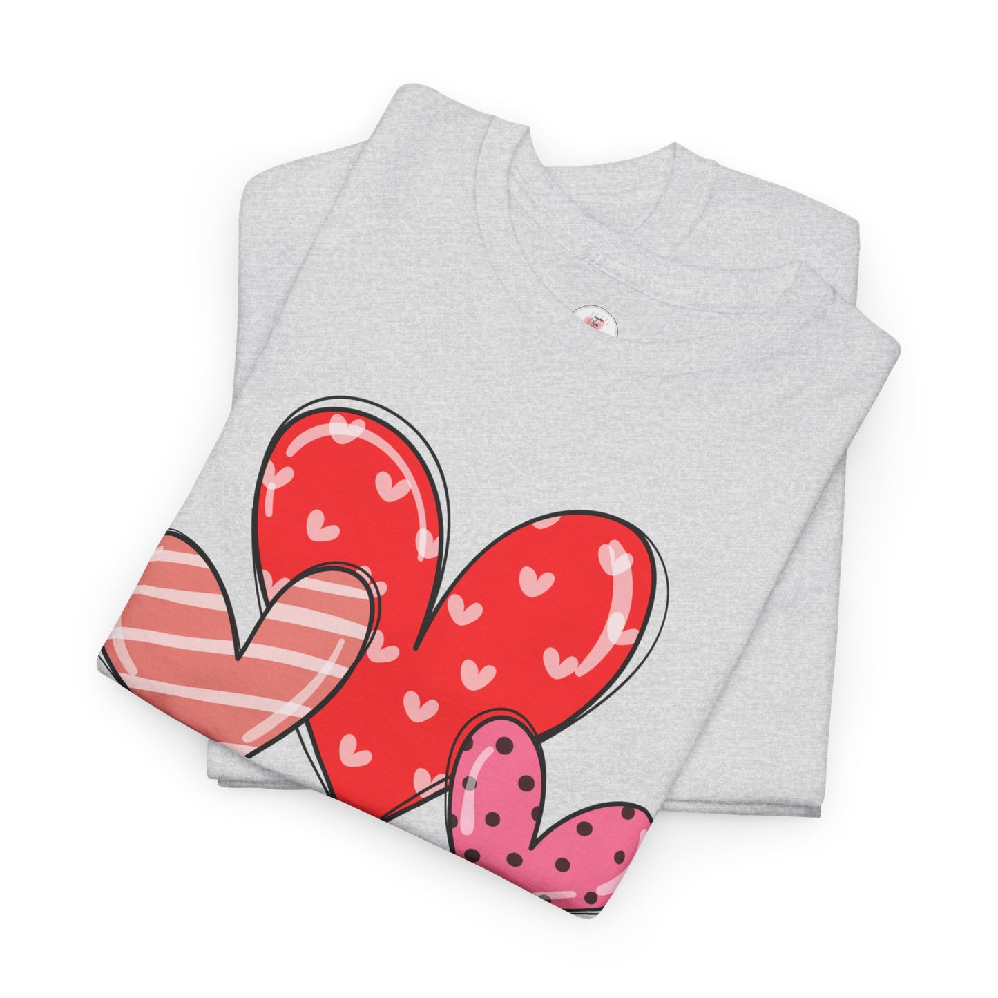 Valentine Heart Trio T-Shirt — Cute Pink & Red Hearts Tee