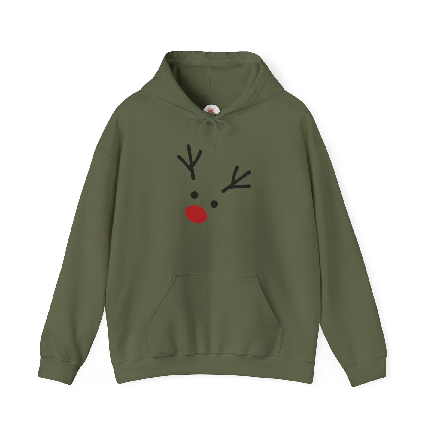 Cute Minimal Reindeer Hoodie — Red Nose Christmas Sweatshirt
